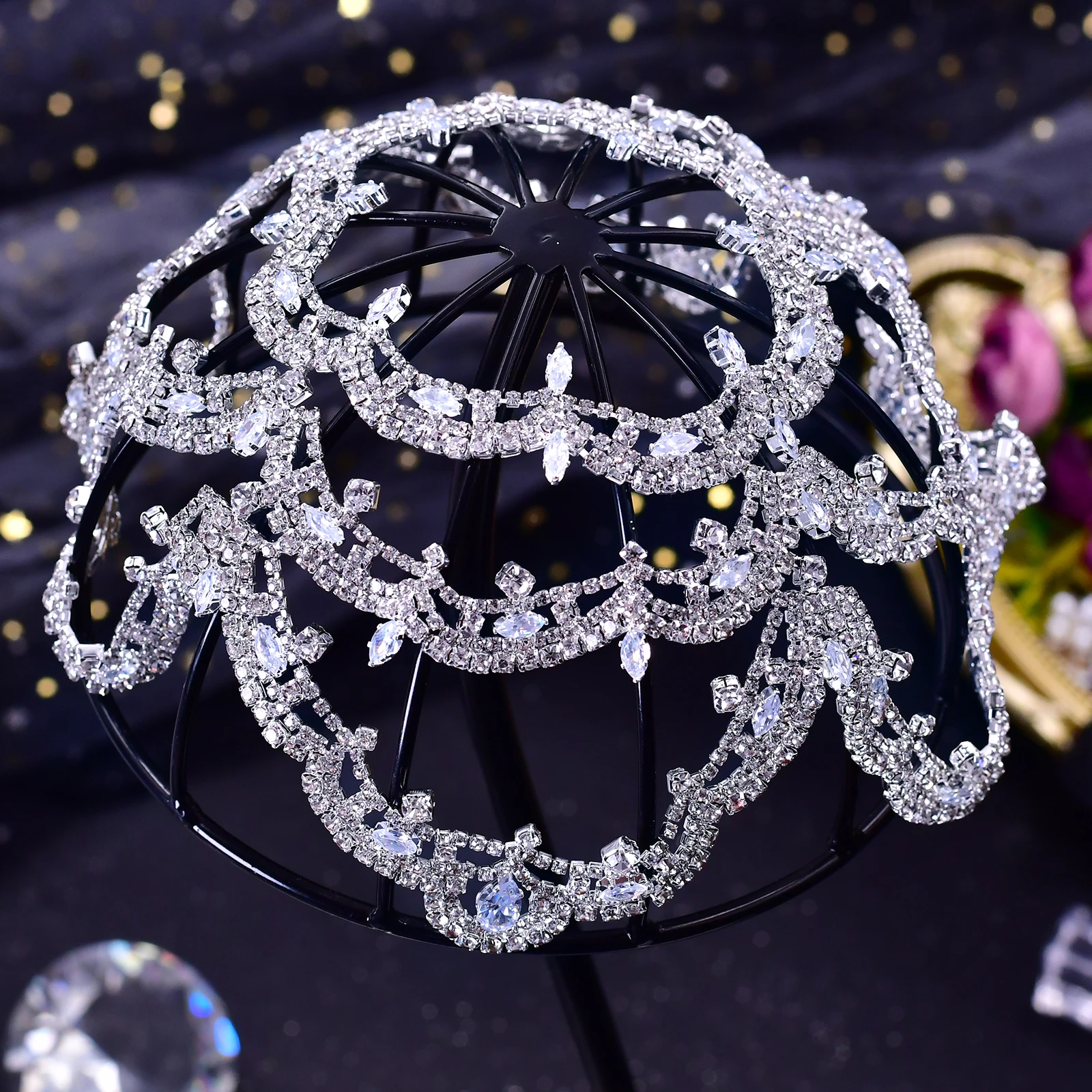 Bridal Headpiece Rhinestone Women Headband Flower Shape Headwear Wedding Party Hair Accessories Pageant Bride Headdress