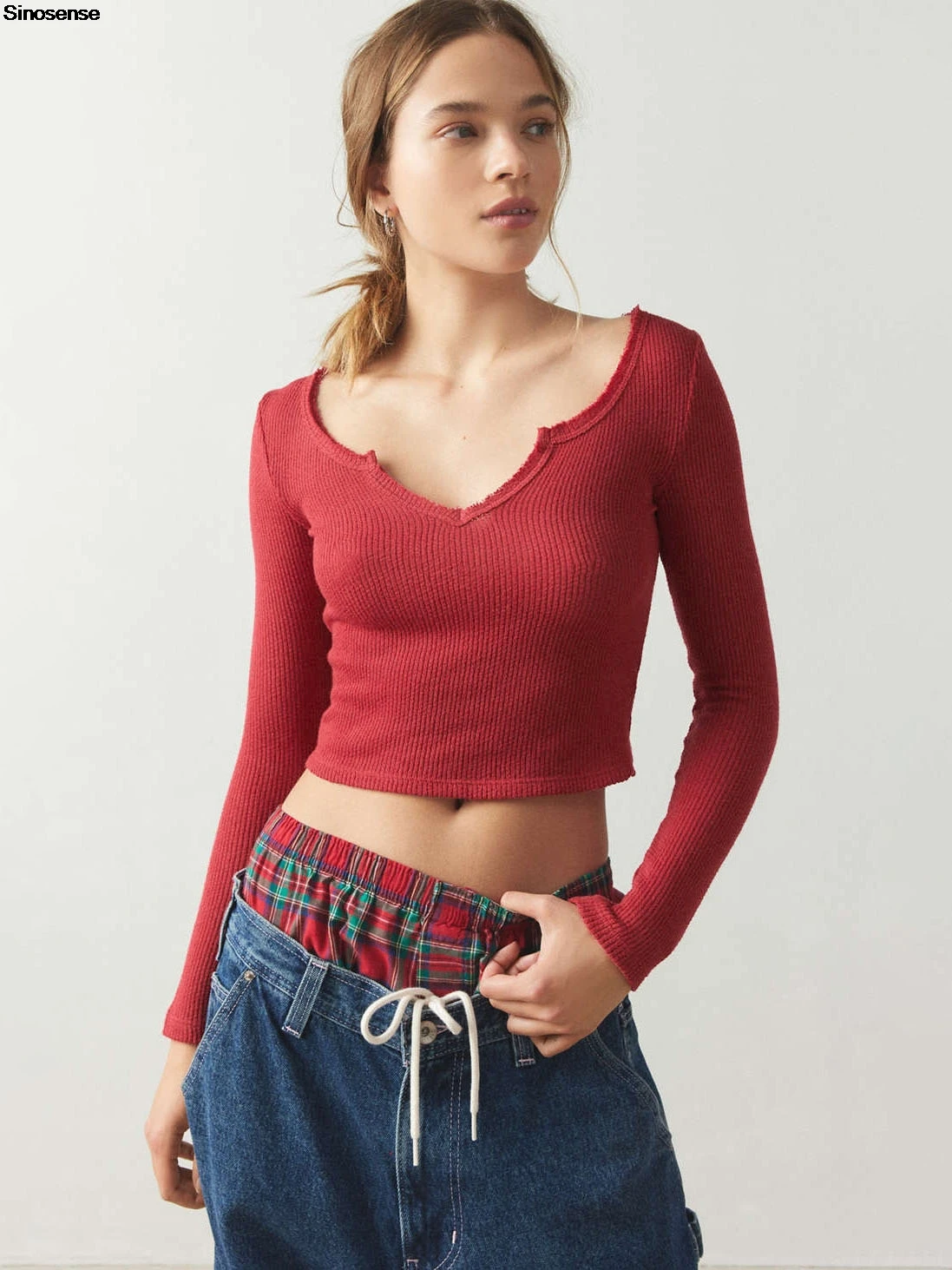 

Women V Neck Crop Sweaters Trendy Long Sleeve Fall Ribbed Knit Cropped Tops Solid Color Slim Fitted Pullover Jumper Top Y2K Tops