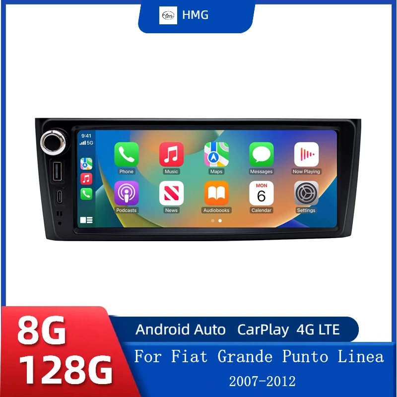 HMG Android CarPlay Android Auto Radio For Fiat Grande Punto Linea 2007-2012 GPS Car Multimedia Stereo Autoradio Stereo System