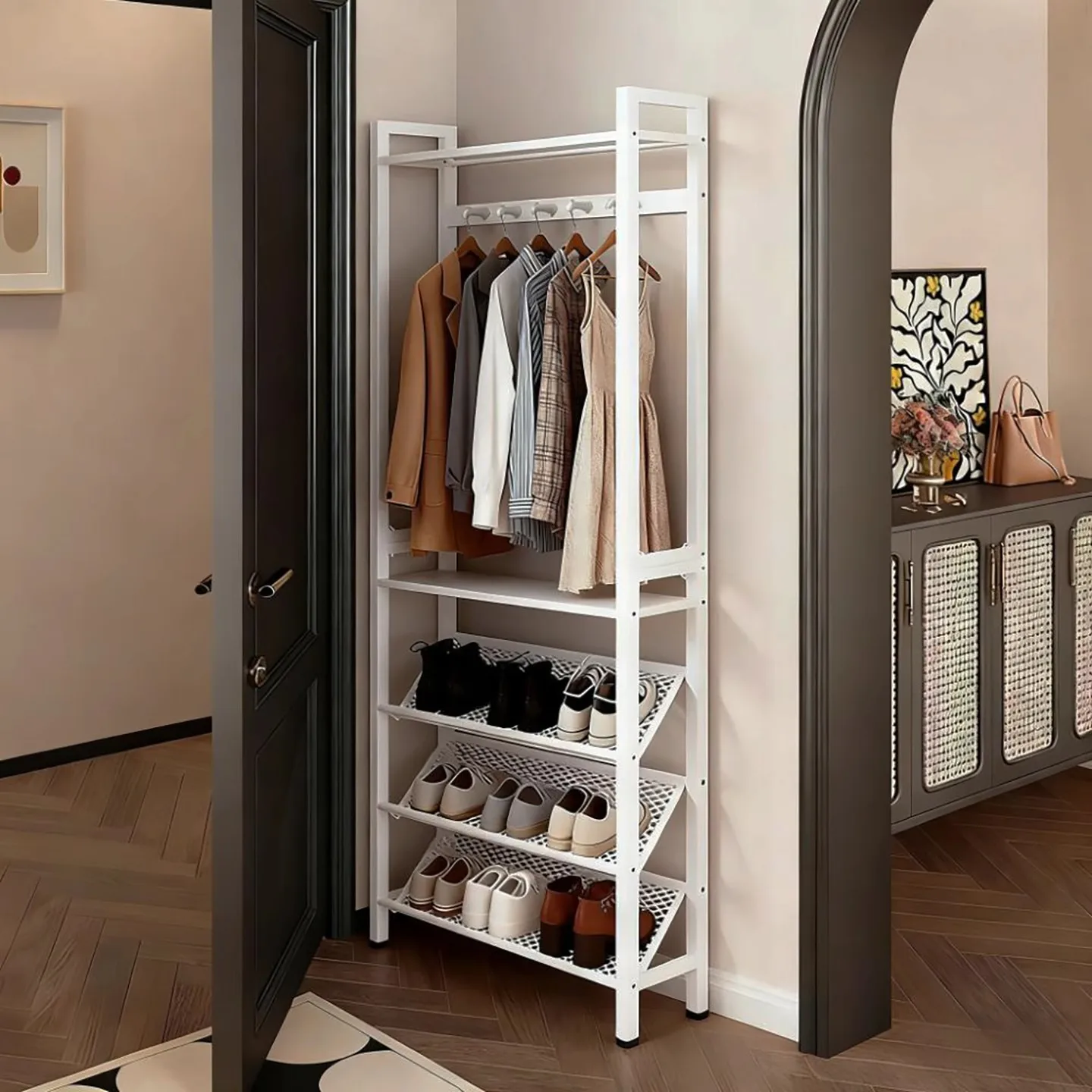 

Multi-Layer Doorway Inteated Storage Ra Simple Hanging Clothes Ra oe Stand Home Entrance Narrow Storage elf