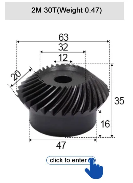 45 # Stahl-Spiralkegelradgetriebe, 2M, 15T bis 60T, Modul 1:4, 90 Grad Differentialgetriebe, gleicher Übersetzungsverhältnis, Durchmesser 8mm bis 12mm, Loch – Detail 17