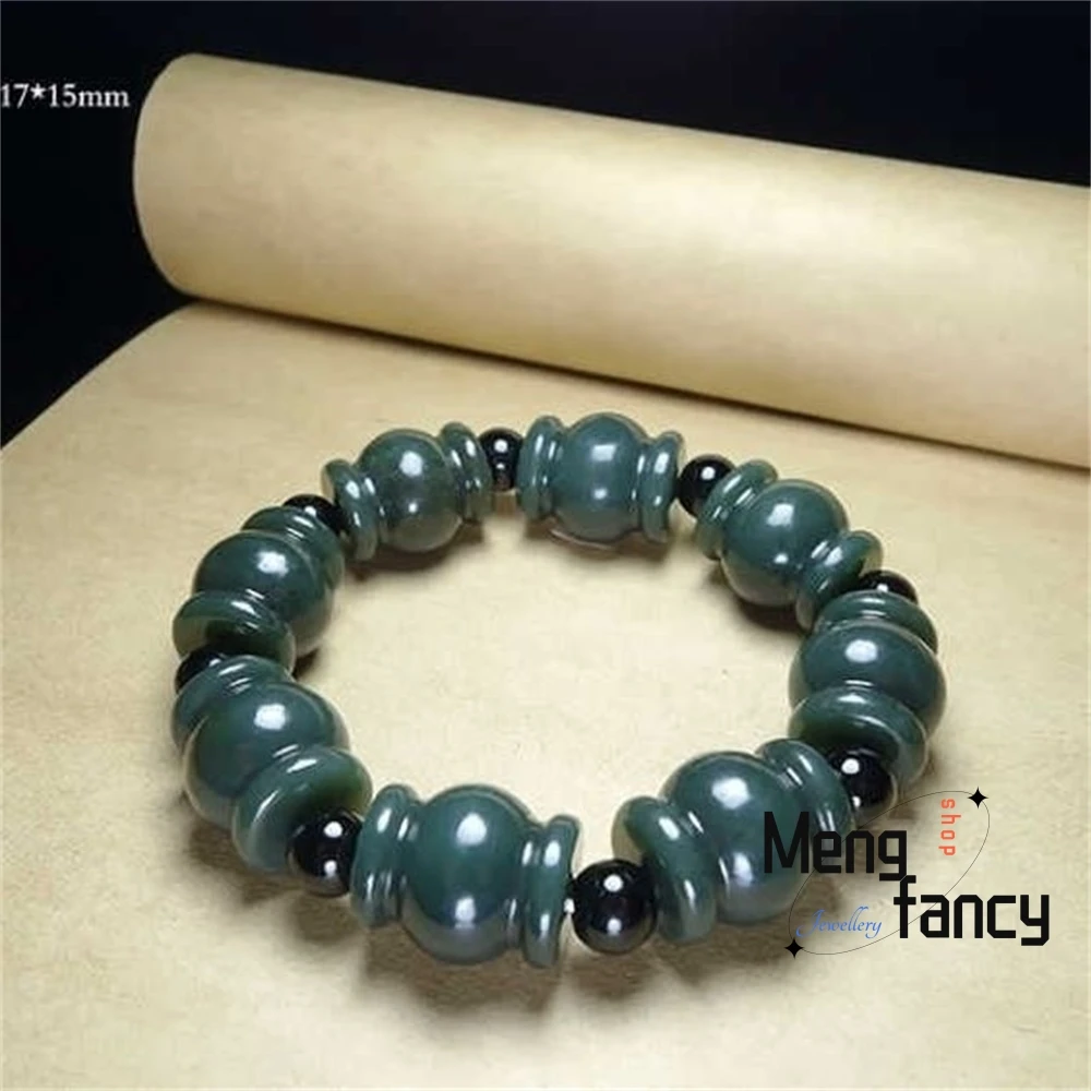 

Natural Hetian Green Jade Rhombic Round Bead Bracelet Exquisite Fashion Jewelry Best Selling Couple Popular Luxury Holiday Gifts