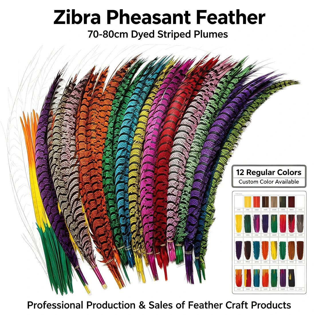 ZPDECOR Zebra Lady Pheasant Tail Feathers 70-80cm/28-32 Inch Long Feather for DIY Crafts And Home Decor