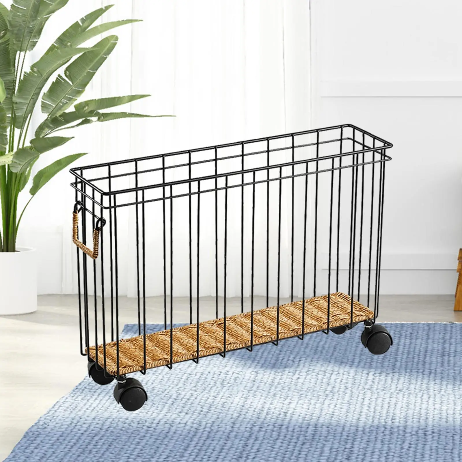 Storage Basket Magazines with Wheels Trash Can Holder Home Decorative Basket