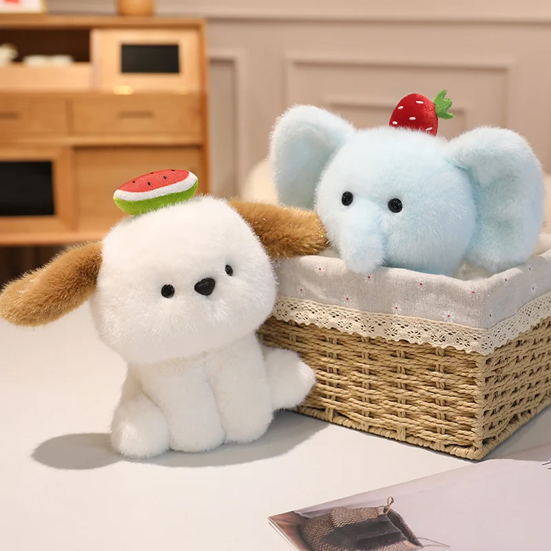 20cm decoración de frutas de verano juguetes de peluche de animales Kawaii lindo vaca en cuclillas elefante perro oso peluches suave regalo abrazable para niña