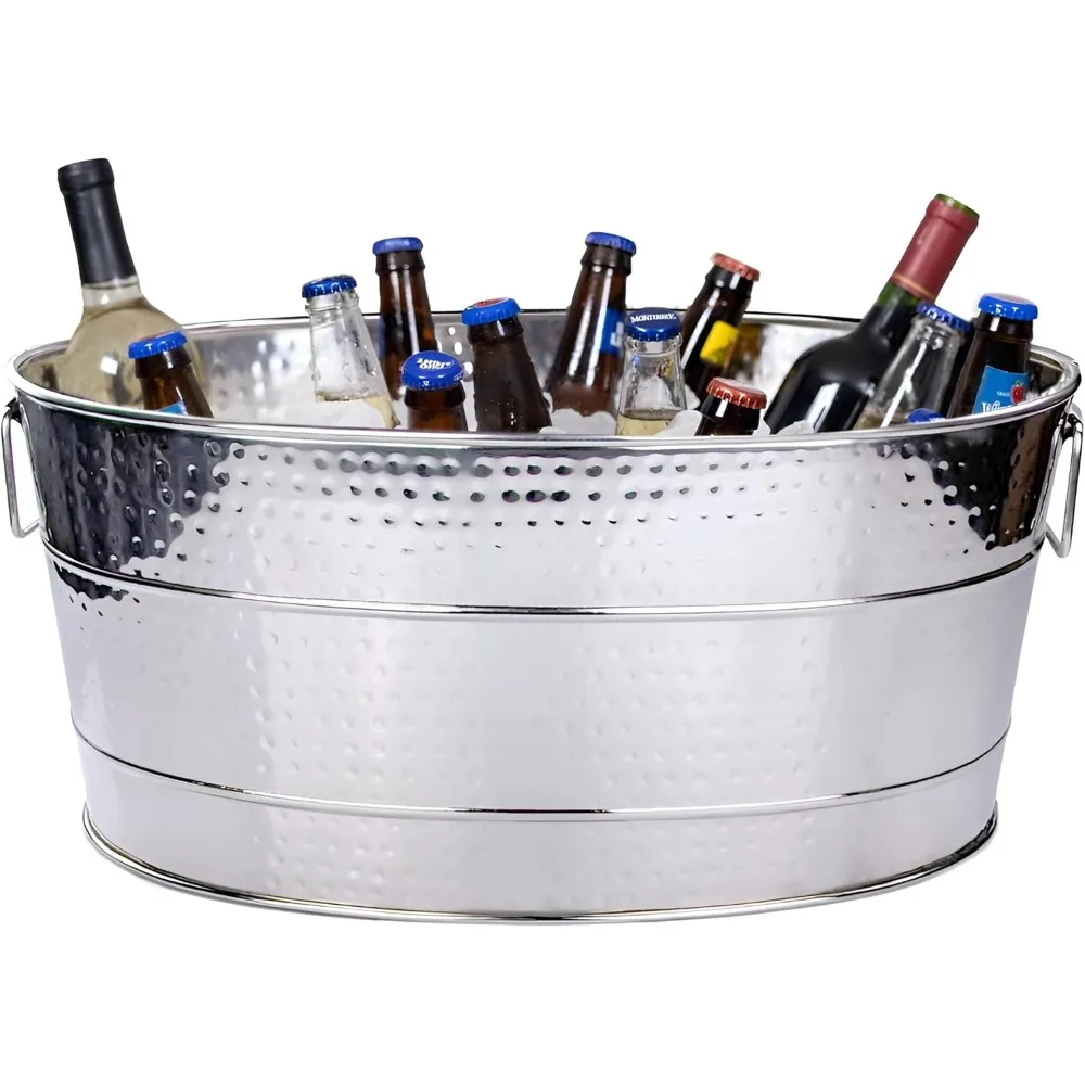 

Aspen Heavy-Duty Oval Stainless Steel Beverage Tub for Parties - Metal Large Ice Bucket for Drinks,