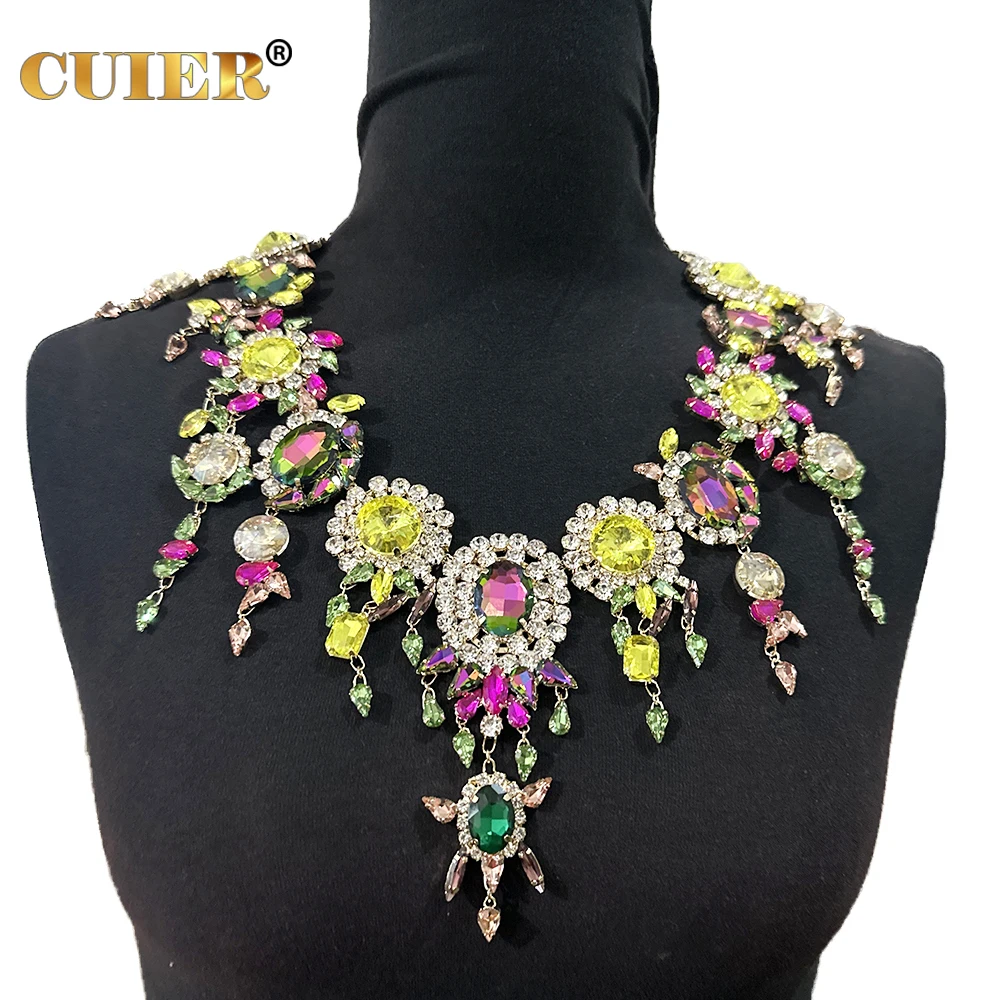 

CUIER Stunning Color Scheme Necklace for Women Long Choker Jewelry for Beauty Pageant Shows Body Chain Oversize