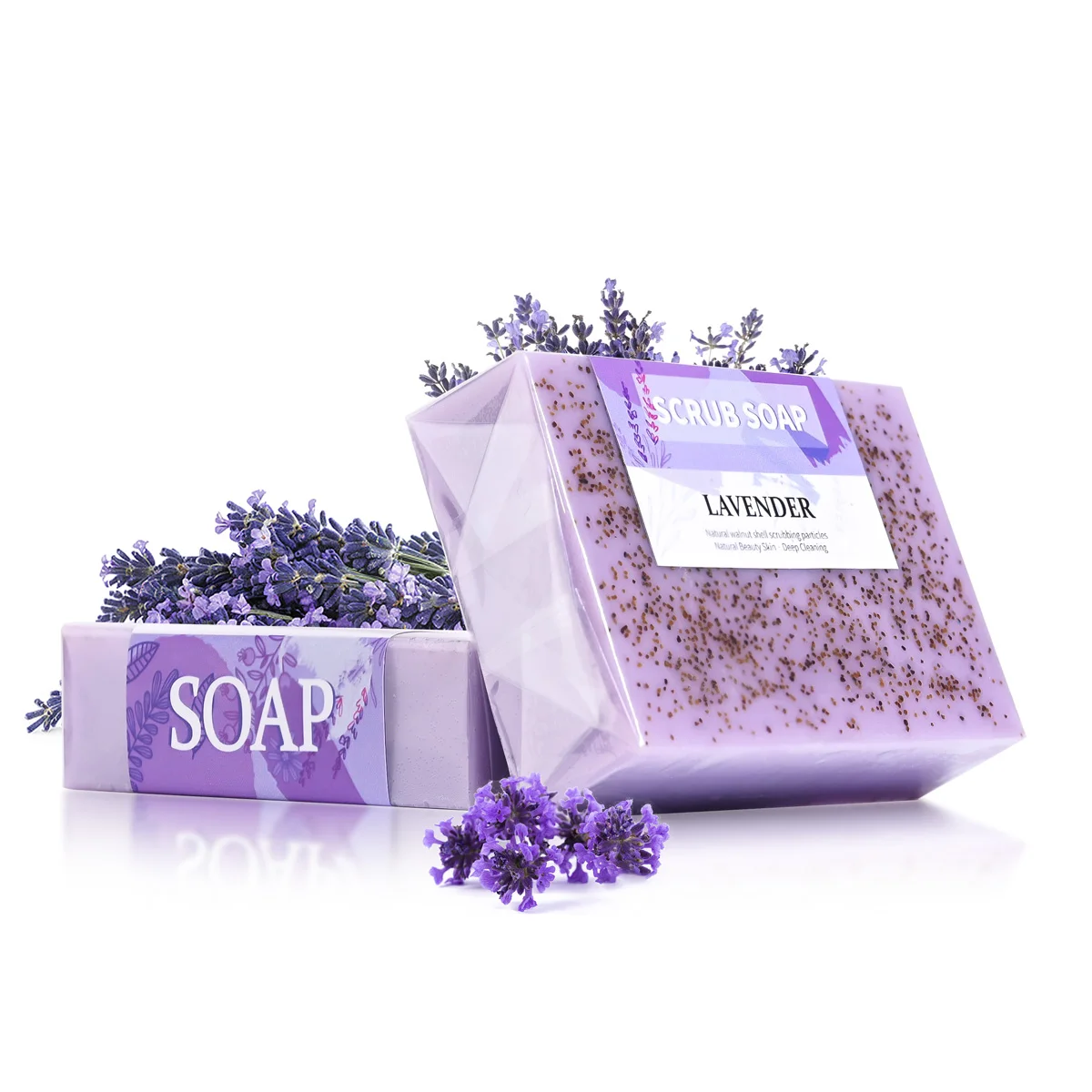Provence Lavender Essential Oil Handmade Soap Deep Cleaning Whitening Scrub Soap Walnut Shell Particle Physical Exfoliating Soap