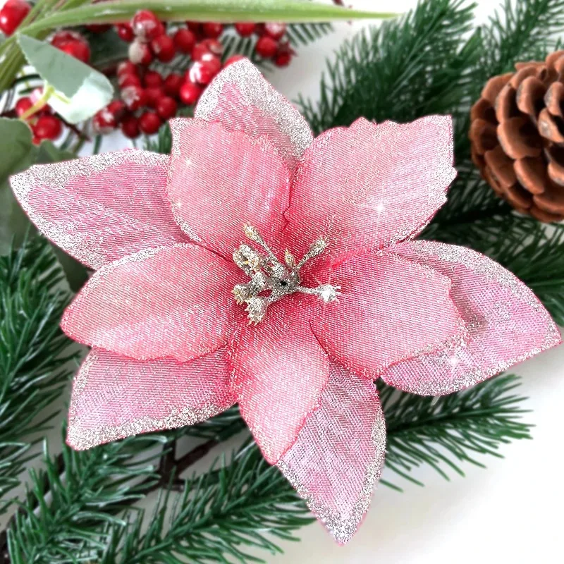 10 Stücke Künstliche Blumen Weihnachtsdekoration 13 CM Weihnachtsbaum Anhänger Ornamente für Home Room Decor Navidad Neujahr 2025 Girlande – Detail 10