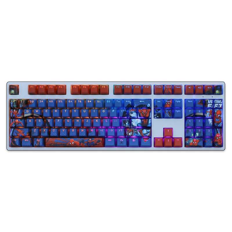 1ชุด Spider ธีม PBT Dye Subbed Keycaps สองมิติการ์ตูน Anime Gaming Key Caps OEM โปรไฟล์ Backlit Keycap สำหรับ ANSI