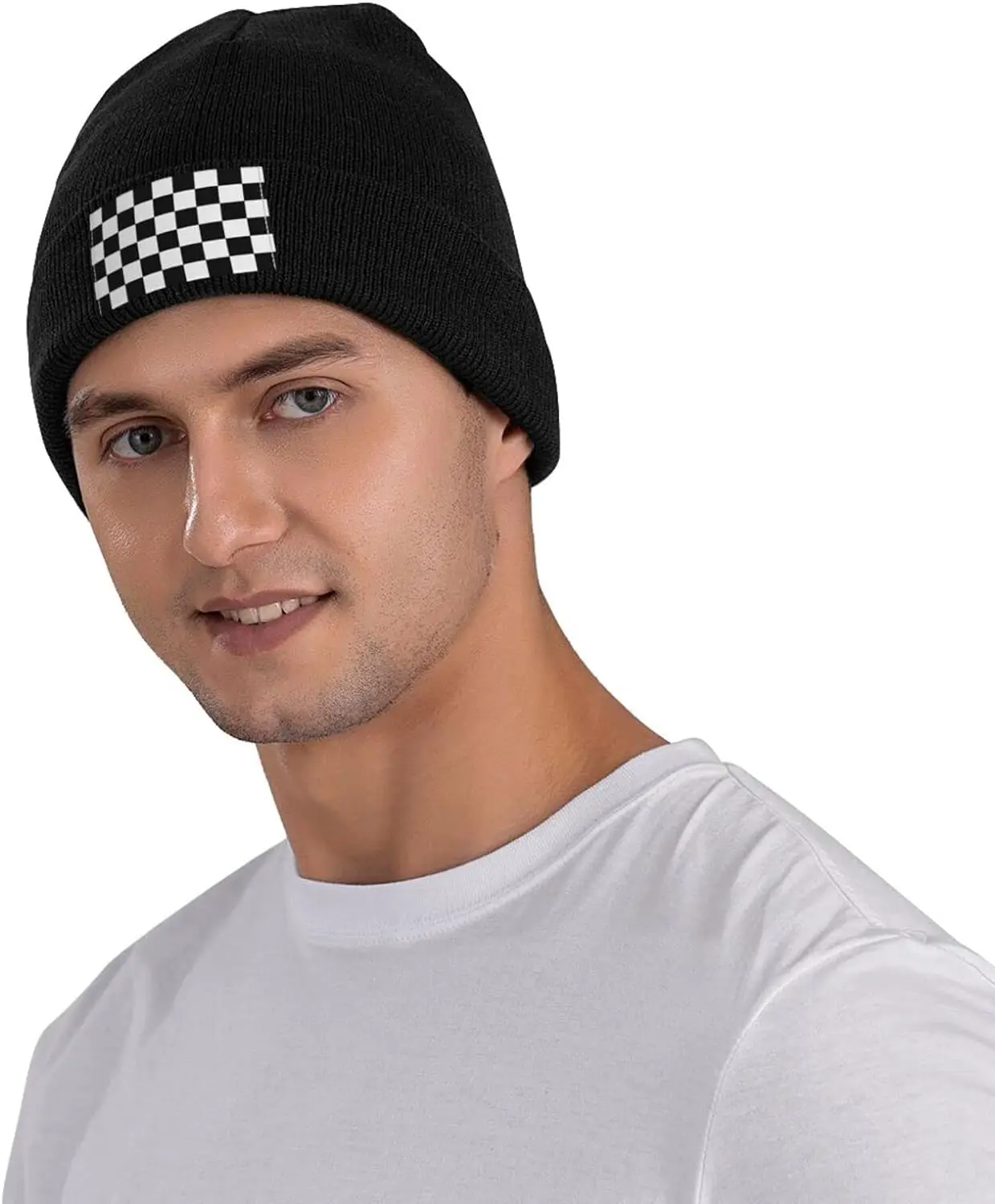 Black and White Race Checkered Flag Beanie Hats for Men and Women Beanie Winter Soft Cozy Warm Stretch Thick Trendy Beanies Hats