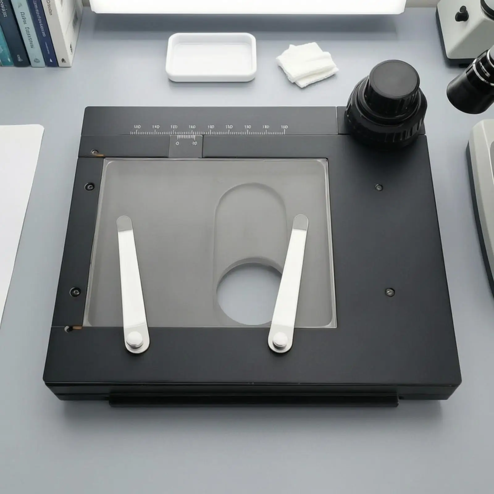 Adjustable Mechanical Sample Stage for Stereo Microscopes with Graduated Scale for Detailed Scientific Work