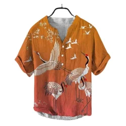 2024 linen fashionable casual V-neck beach shirt short sleeved Hawaiian holiday shirt