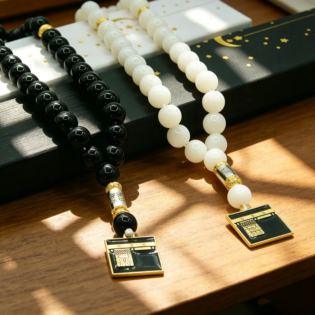 Imitation Agate‑Patterned Kaaba Pendant, 10 mm 33‑Bead Prayer Beads, Wear‑Resistant and Easy‑to‑Maintain Bracelet for Gifting