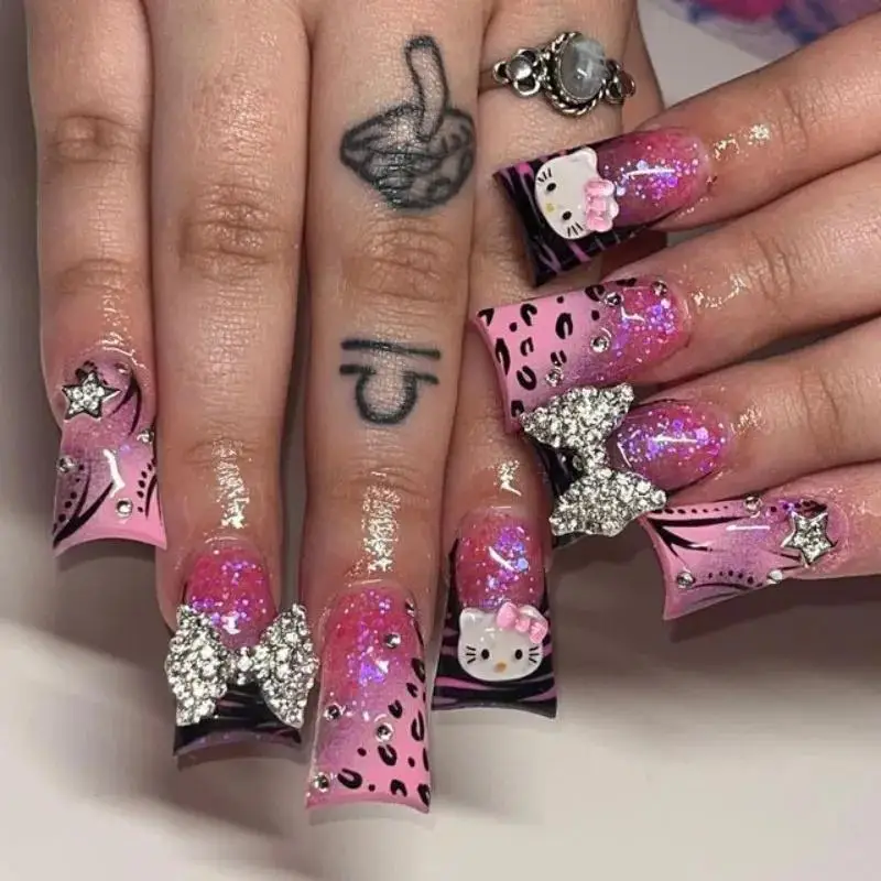 New Diy Sanrios Hello Kitty Kuromi Melody Y2K Europe and America Handmade Press On Nails Long Nails Design Manicure Nail Tips