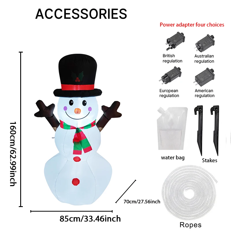 5.2FT LED نفخ عيد الميلاد ساحة ديكور ثلج لعبة هدية عيد الميلاد في الهواء الطلق ديكورات المنزل عطلة ديكور حلية لوازم احتفالية