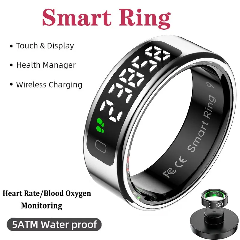 

Смарт-кольцо для мужчин и женщин с экраном дисплея, беспроводная зарядка, монитор сна для здоровья, водонепроницаемое сmartring для Iphone Android