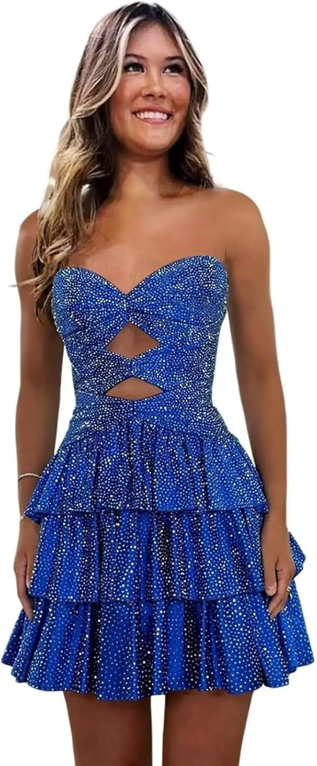 

Мини-платья для встречи выпускников без бретелек с блестками из бисера, многоуровневый вырез, короткое коктейльное платье для подростков, блестящее, выше колена, 2025 г.