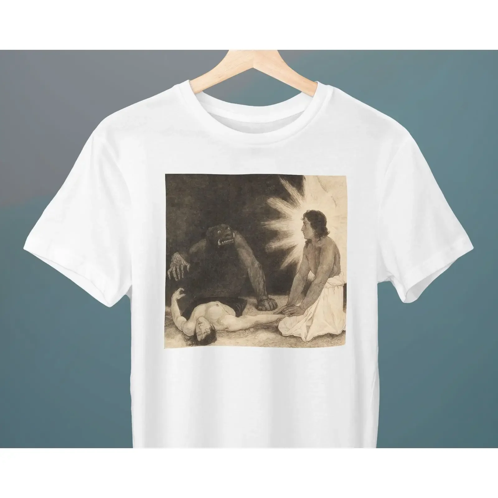 T-shirt imprimé vintage Sascha Schneider Around One Soul, motif littéraire classique pour les amoureux, graphique vintage délavé, doux