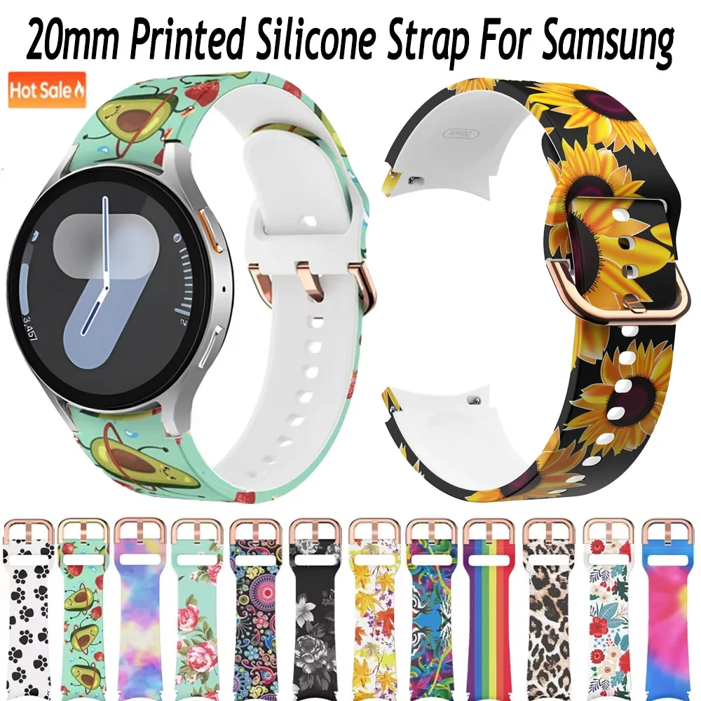 20mm Printed Silicone Strap For Samsung Galaxy Watch 4-5-6-7 40/44mm 5 Pro 45mm Breathable Bracelet For Watch 6 Classic 47/43mm