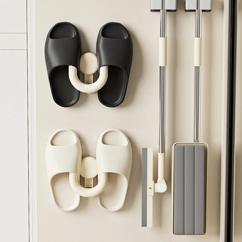 1pcs Suction Cup Bathroom Slipper Rack No Drill Wall-Mounted Storage Solution Bathroom Slippers Storage Supplies