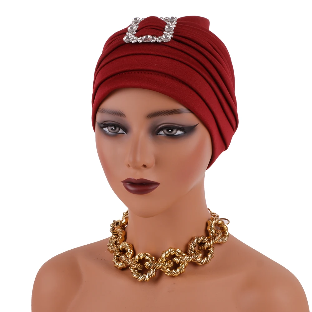 Fashion Women Turban Cap Pleated Headwrap Bonnet Afrcian Lady Head Wraps Muslim Hat Turbante Mujer