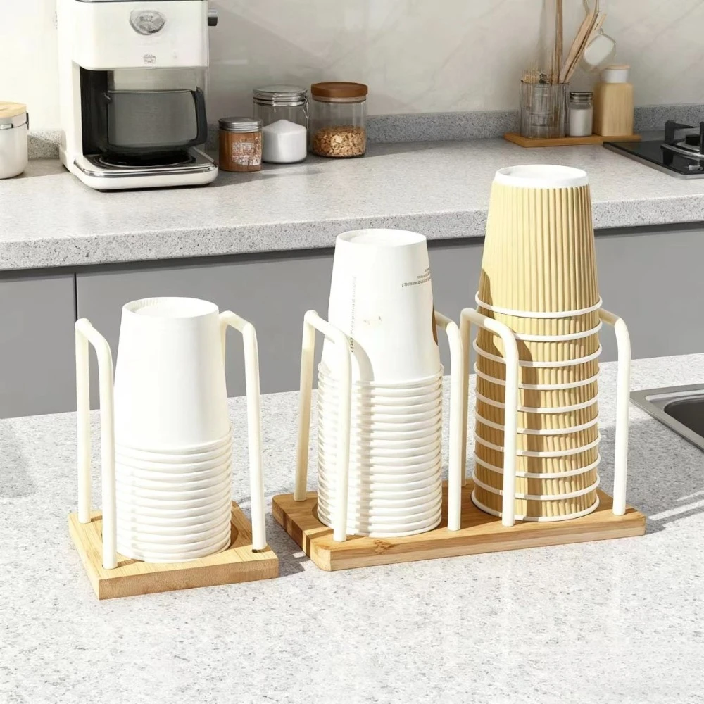 Paper Cup Holder Dispenser Water Tea Cups Rack Shelf for Restaurants Bar Home Paper Cup Holder Display Stand Kitchen Storage