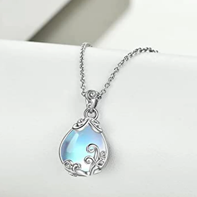 Huitan Aesthetic Flower Pear Simulated Opal Stone Pendant Necklace for Women Unique Wedding Accessories Newly Designed Jewelry