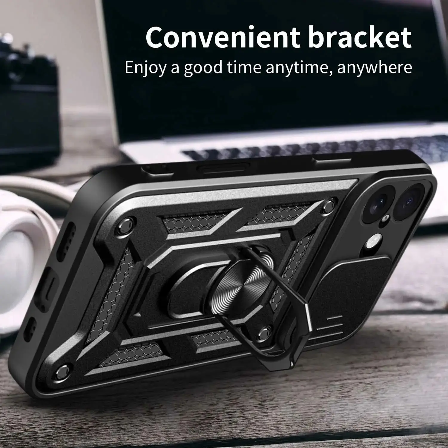 آيفون 16 15 14 برو ماكس زائد حامل حلقة مدرعة آيفون 17 16E مع الكاميرا الخلفية الغطاء الواقي جراب هاتف