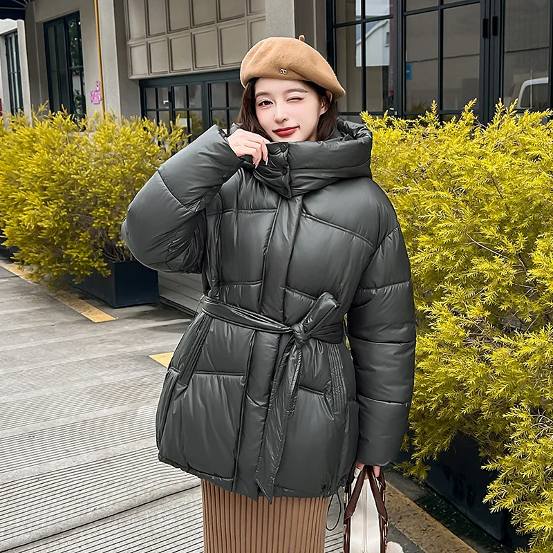 PinkyIsBlack 2025 New Glossy Hooded Parkas Fashion Winter Jacket Women Casual Thick Down Cotton Winter Coat Women Warm Outwear
