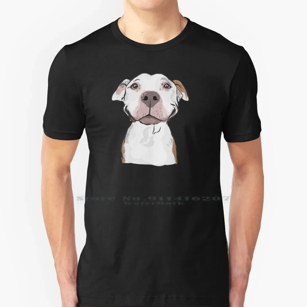 Smiling White Pitbull Terrier T Shirt 100% Pure Cotton Pit Pitt Bul Bull Terrier Dog Happy White Red Nose Animal Pet Cute