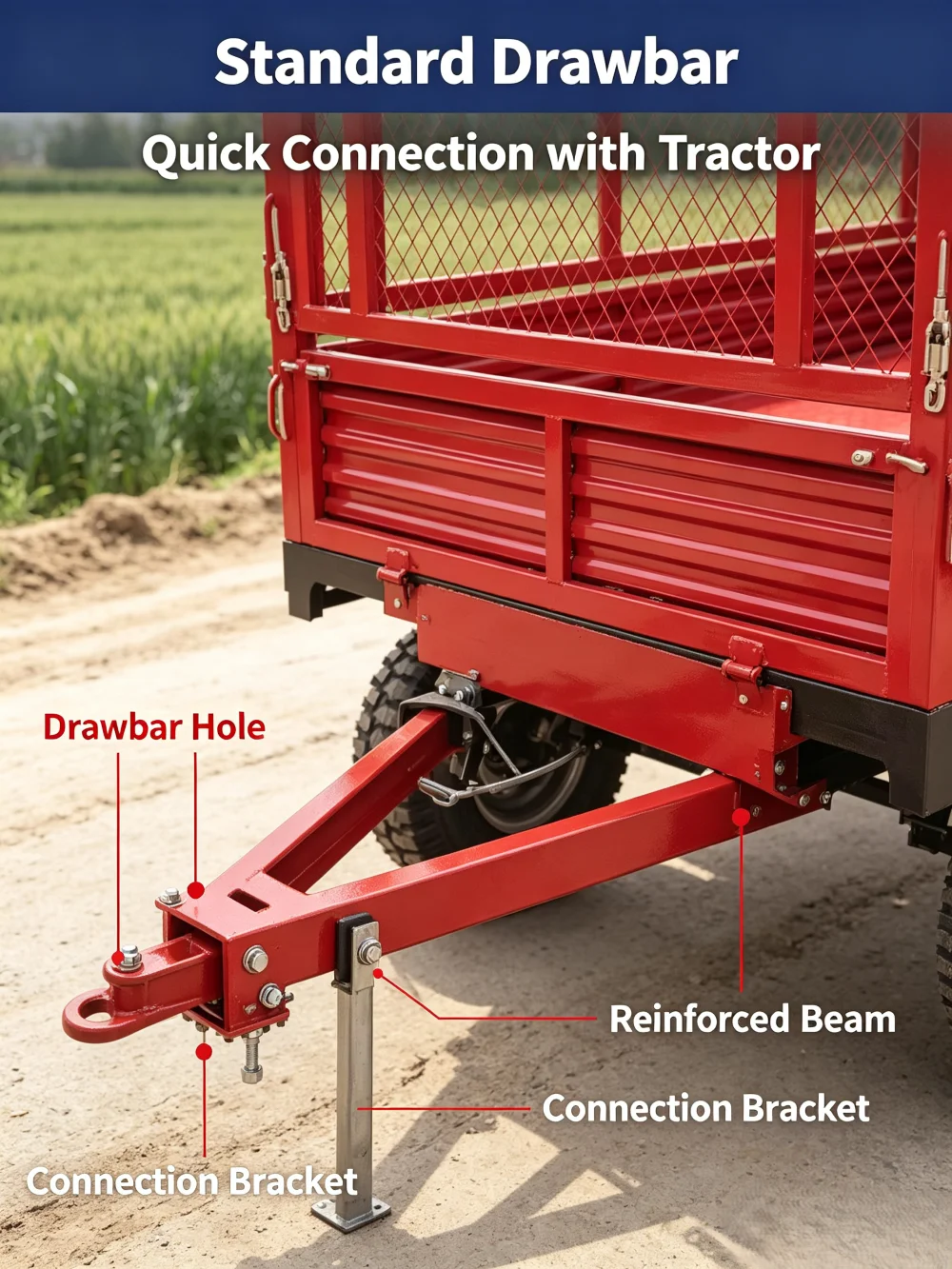 -For 7C-1 Farm Transport Trailer 1 Ton Load Capacity Sizes Available Single Axle 2 Wheels Mesh Side Rail 1 Year Warranty*