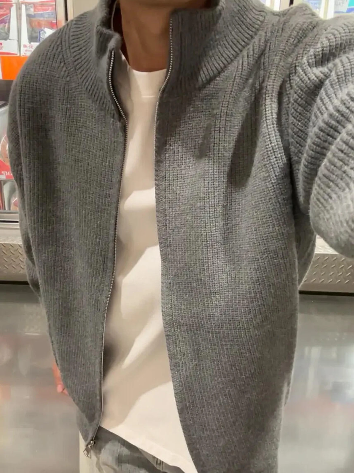 

Light ey Men's Open Cardigan Knitted Sweater Casual Lazy Sle mat Old Money Trend Autumn Top Zipper Closure Loose Fit