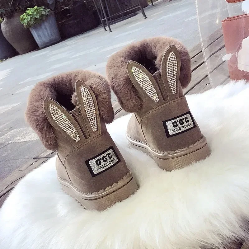 2024Winter Boots Classic Women Snow Boot Cute Rabbit Ear Ankle Boot Thick Plush Women\'s Cotton Shoe Warm  Shoes  Sneakers