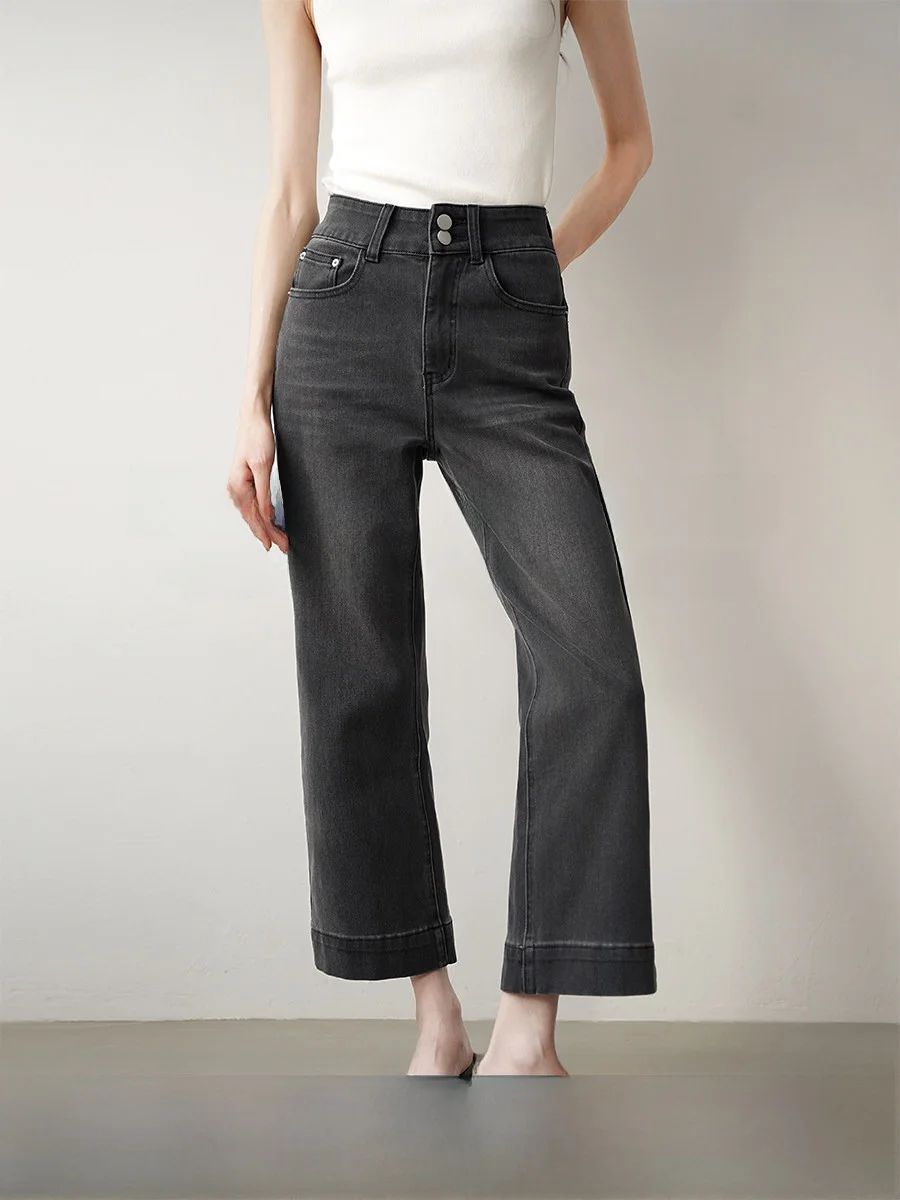 

Achu Retro Light Nine-Tenths Grey Smoke Denim Pants Women's Four-Dimensional Elastic High Waist Flared Straight Leg Slimming