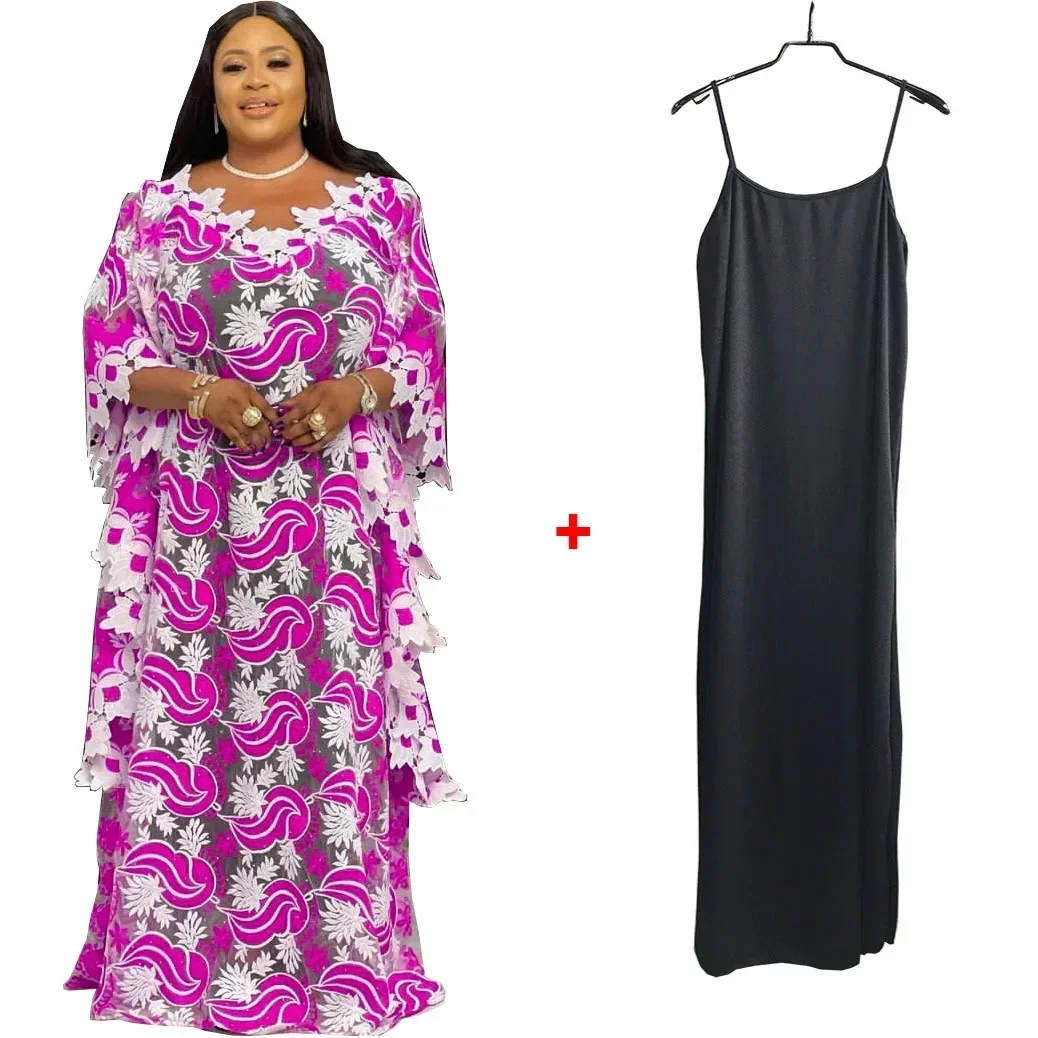 New African Dashiki Fashion Loose Embroidery Long Dress African Maxi Dress For Women African Clothes Elegant Lace Dresses