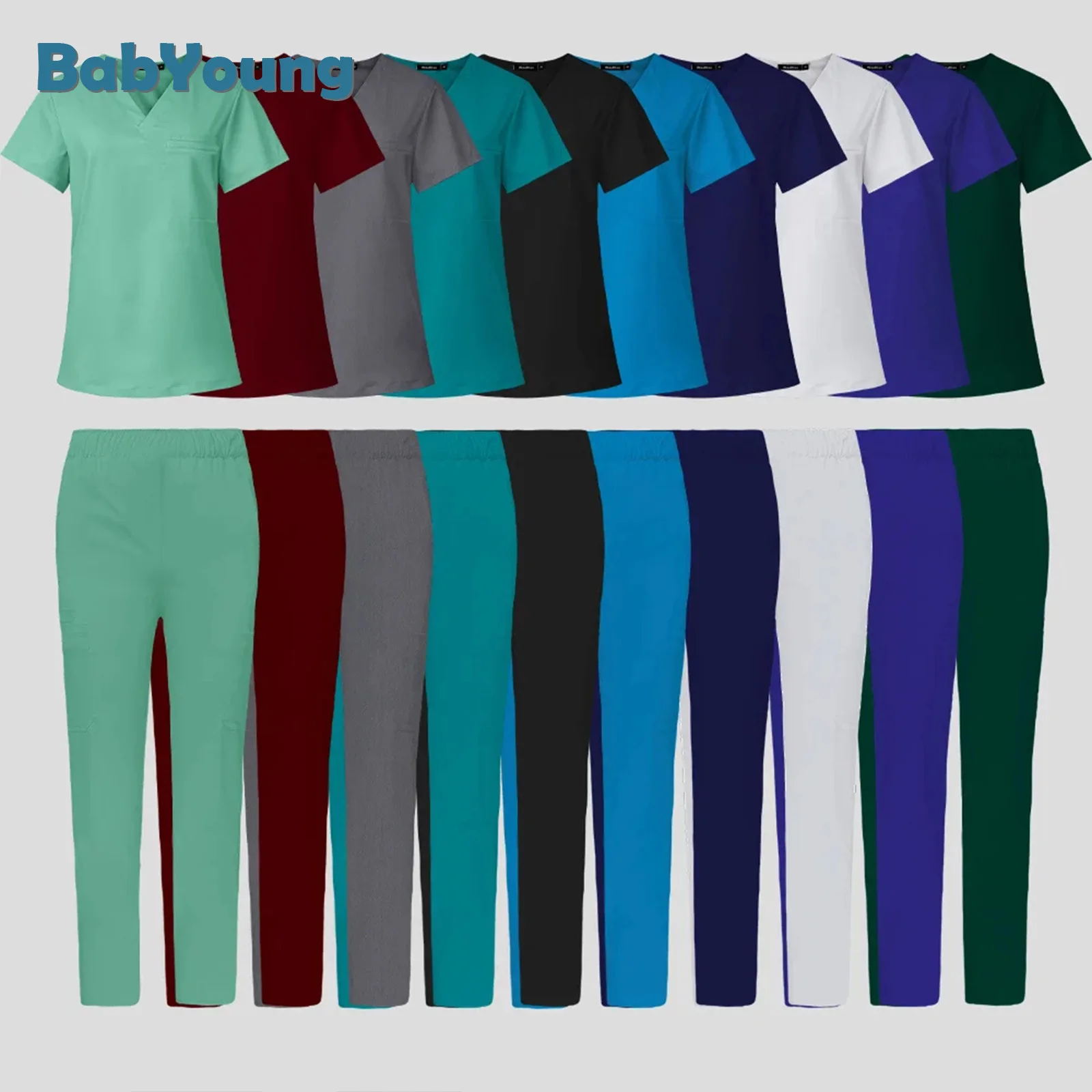 

Men Wear Stylish Scrubs Sets Medical Suits Hospital Uniform Doctors Nursing Tops Pant Suits Solid Color Surgical Uniforms Women