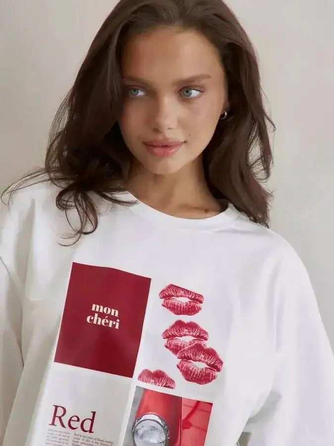 الأوروبية الأمريكية الساخنة فتاة الأمريكية Y2K تصميم تي شيرت مطبوع الصيف المرأة القطن الخالص شارع العليا الرجعية قصيرة الأكمام أعلى BPQ9 #2