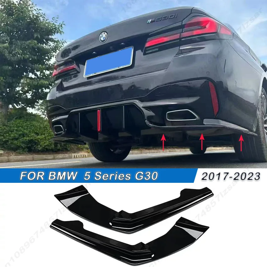 Para bmw série 5 g30 g31 m pacote 2017-2023 2 pçs preto brilhante amortecedor traseiro do carro spoiler lateral divisores corpo kit tuning