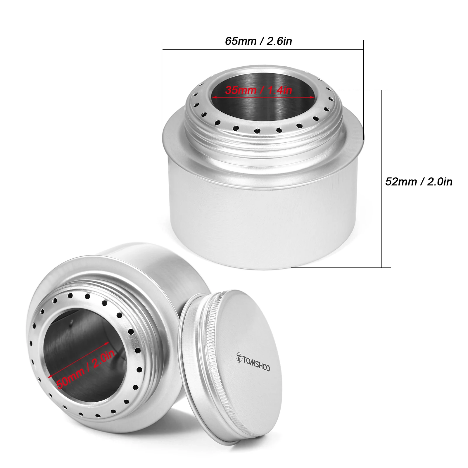 TOMSHOO Tragbarer Mini-Alkoholkocher aus Aluminiumlegierung mit Deckel, Outdoor, Camping, Wandern, Rucksackreisen, Kochherd, Alkoholkocher – Detail 2