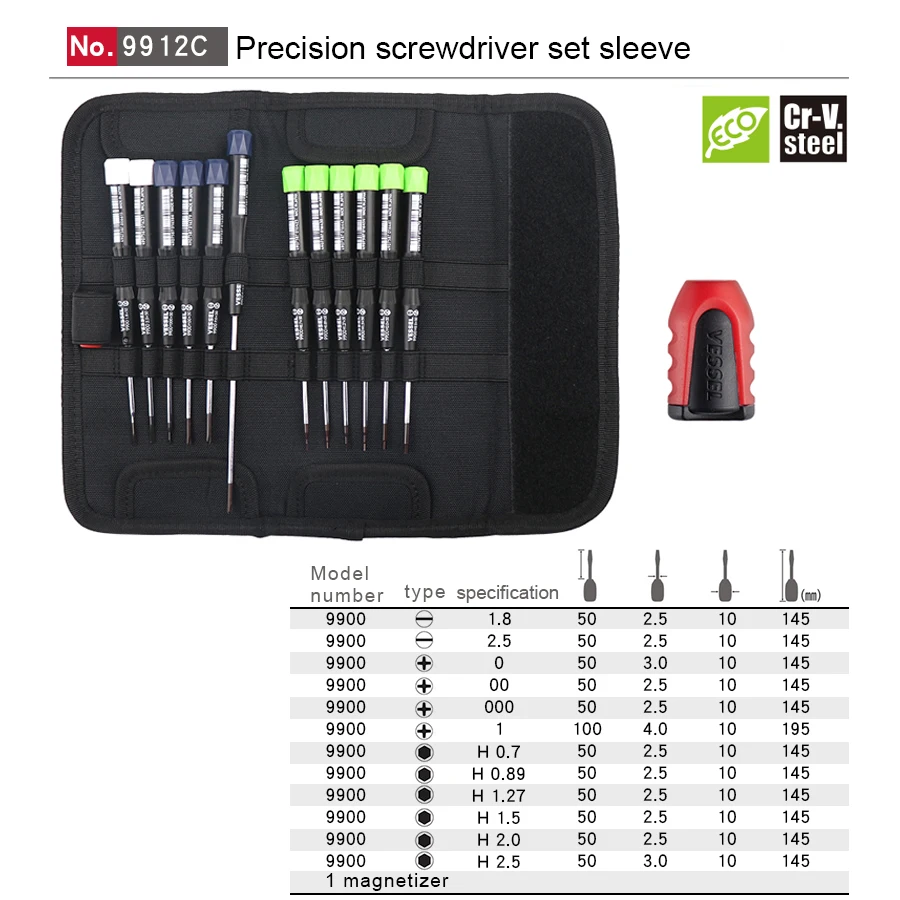 VESSEL 12-Piece Precision Screwdriver Set with Phillips/Slotted/Hex Screwdrivers,Pouch for Computer, Laptop, Watch NO.9912C