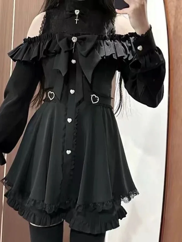 k Academia Y2K Sweet Heart Encounter مجموعة كاملة لربيع الخريف ort Sve Long Sve Round Ne Button up Faion Set لـ...