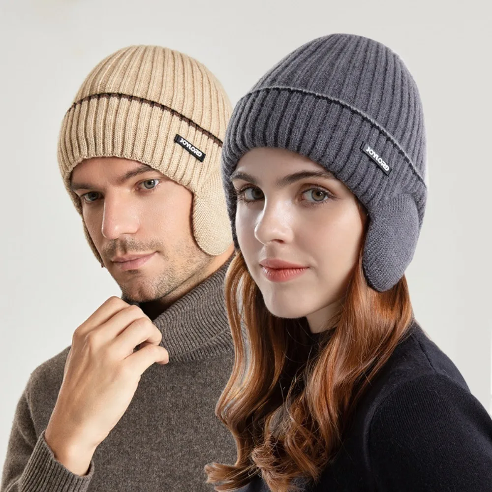 Fashion Thickened Knitted Hat with Earmuffs Warm Knit Cap Soft Windproof Ear Protector Cap Unisex