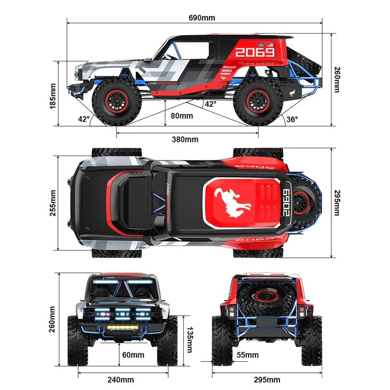 MJX-vehículo de escalada todoterreno eléctrico sin escobillas, escala 1:8, H8P, Control remoto, Mustang 4WD, con Material de PC, carcasa de coche, juguete RC
