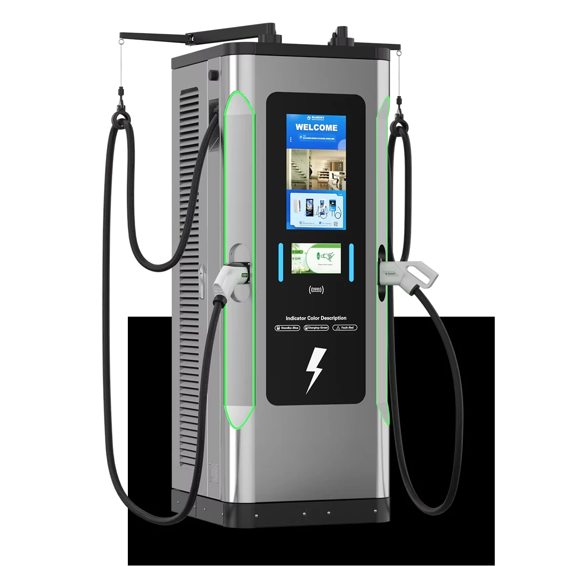 Bluesky GB/T 60kW-160kW Commercial EV DC Fast Charging Station Charger Pile 22 Inch Advertising Player Dual Guns Fast Charger