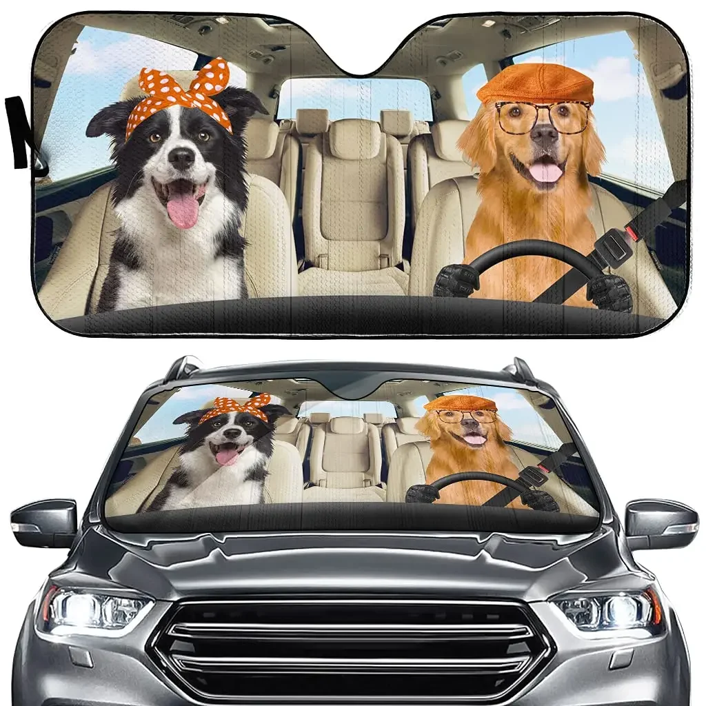 Retriever Driver Car Sun Shade for Front Windshield,Funny Animal Curtain Sun Visor for Car Keep Your Vehicle Cool,UV Sun and H