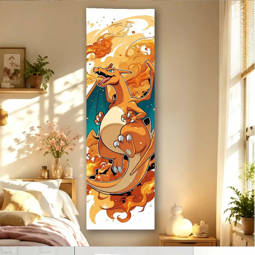 Charizard Feuerdrache Anime Vertikaler Langer Wandteppich Flammenwolken-Wandbehang Schlafzimmer-Dekoration Geschenk