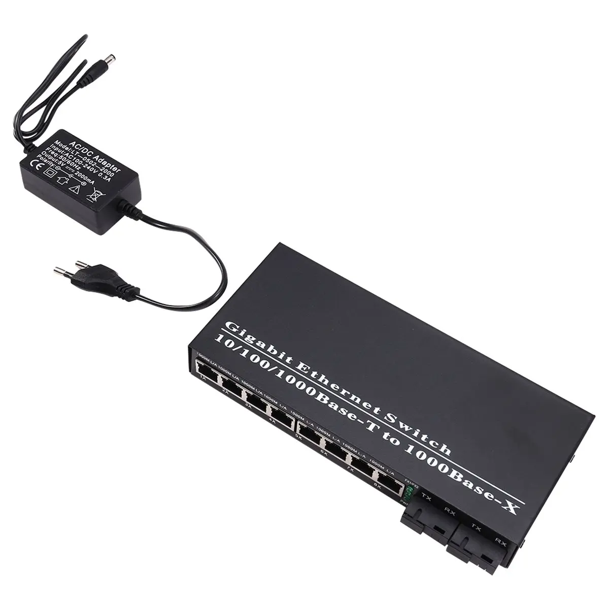 ^dt749~~ギガビットイーサネットスイッチ光ファイバーメディアコンバーター8-rj45-utpおよび2-scファイバーポート10-100-1000m、3km-euプラグ