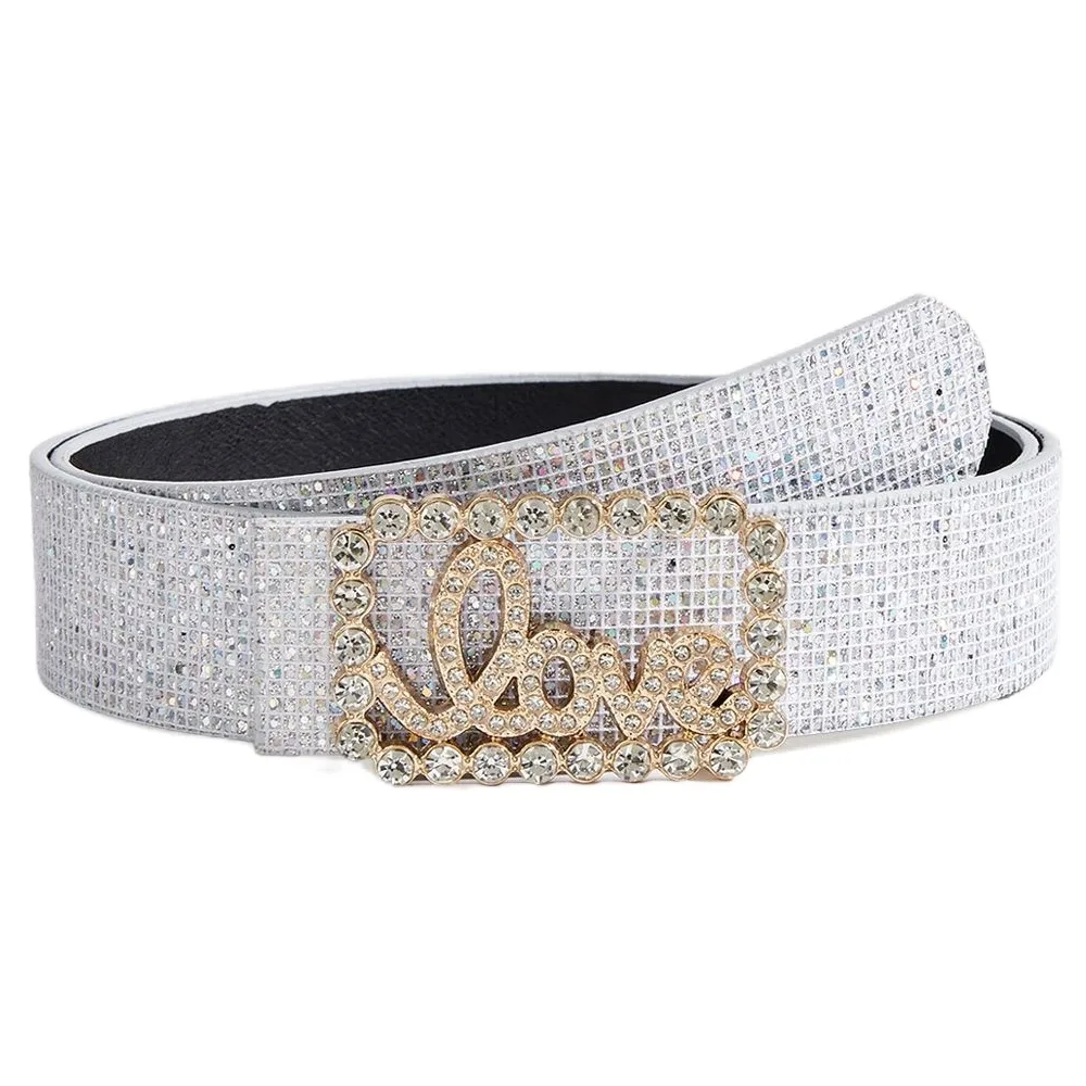 

Vintage Bling Bling Sparkling Rhinestone Belt Versatile PU Leather Glitter Belt Luxury Brand Design Waist Strap Women