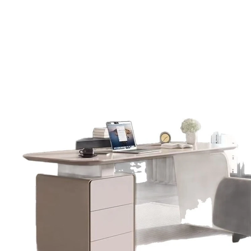 

White paint boss desk simple modern beauty salon computer office desk and chair combination